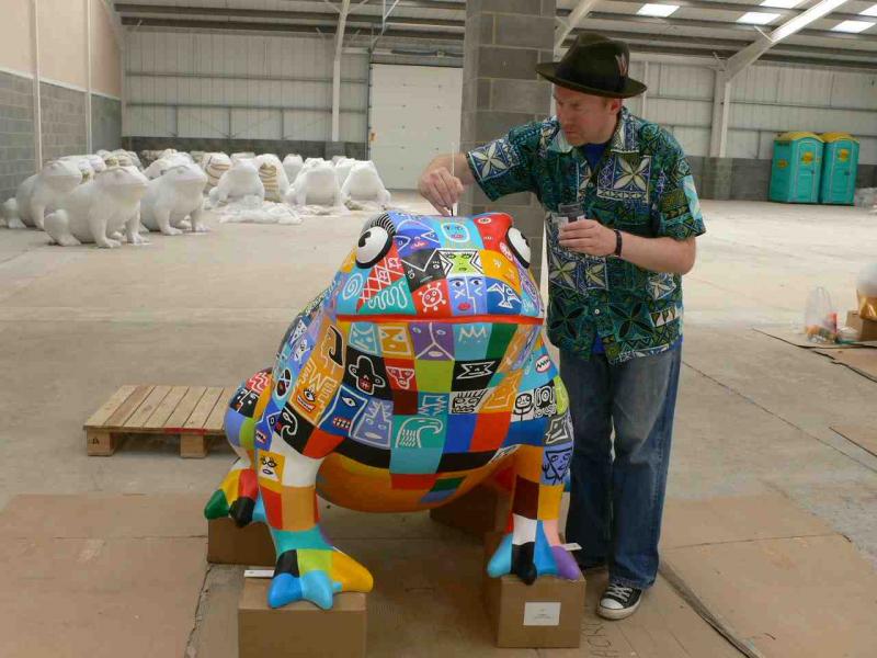 Hull based Mark Wigan with his toad design for Hull's other hereo, Philip Larkin