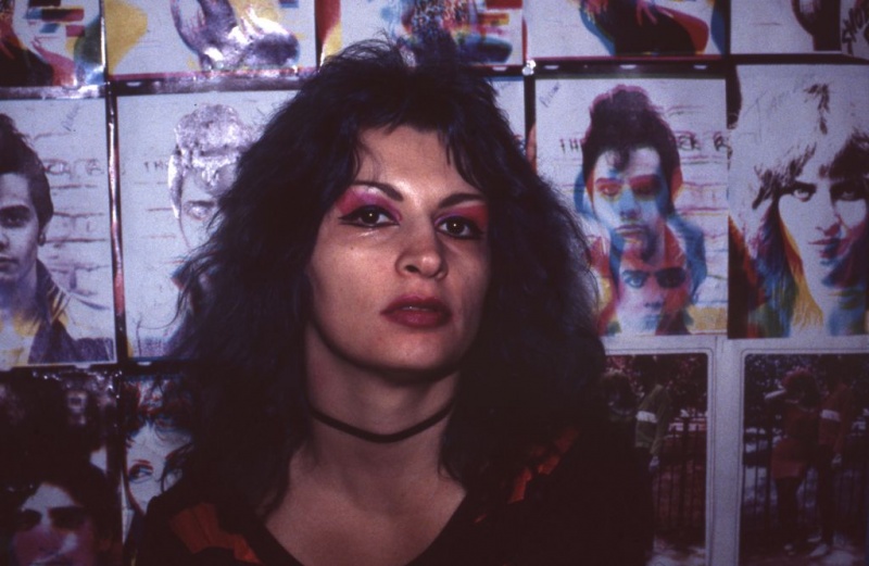 Shop assistant in Punkish shop on or near St Marks Place, NYC, 1981 ST#181