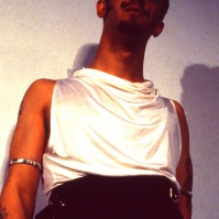 Christos Tolera modelling at St Martin's student fashion show, 1981 FA#29