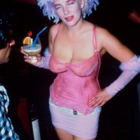 Clubber at Leigh Bowery's Taboo Club, London, mid 80s [e1660#5]