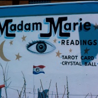 'Madam Marie' fortune teller's booth (made internationally famous by name check in Bruce Springsteen's song '4th of July'), Asbury Park, New Jersey, USA, this photo, early 1980s [photo © Ted Polhemus]