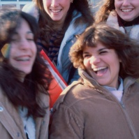 female students outside Neptune High School, Neptune, New Jersey, United States, early 80s [photo © Ted Polhemus]